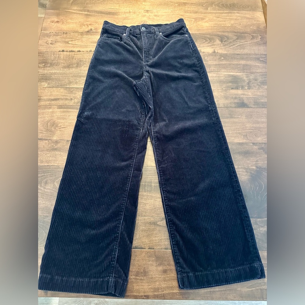 🌟 Lands End Womens Black Corduroy Wide Leg Pants Size 10 High Rise
